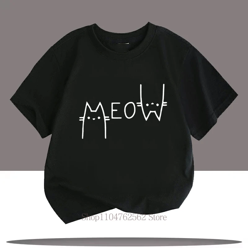 Cute Funny Cat Graphic Print Children T-shirts Summer Cartoon Fashion Casual Tops for Girls Boys O-Neck Short Sleeve T-shirts