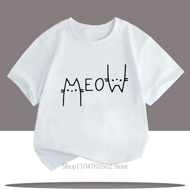 Cute Funny Cat Graphic Print Children T-shirts Summer Cartoon Fashion Casual Tops for Girls Boys O-Neck Short Sleeve T-shirts