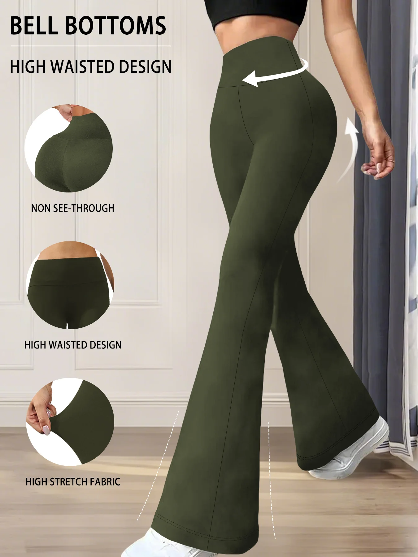 Ladies High-Rise Flared Yoga Trousers with Leg Bottom. Perfect for Yoga or Casual.