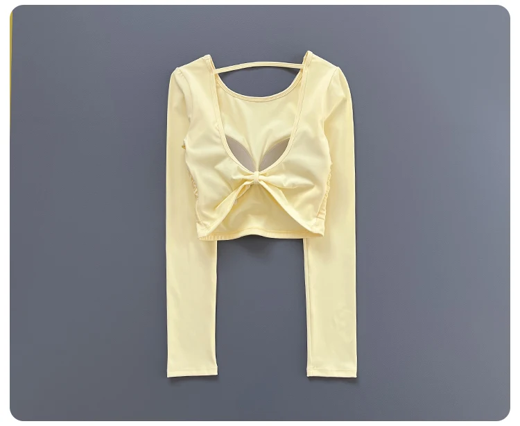 Women Front Twist Crop Long Sleeve Yoga Top Back Strap Slim Quick Dry Breathable Running Fitness Sports Tee ****