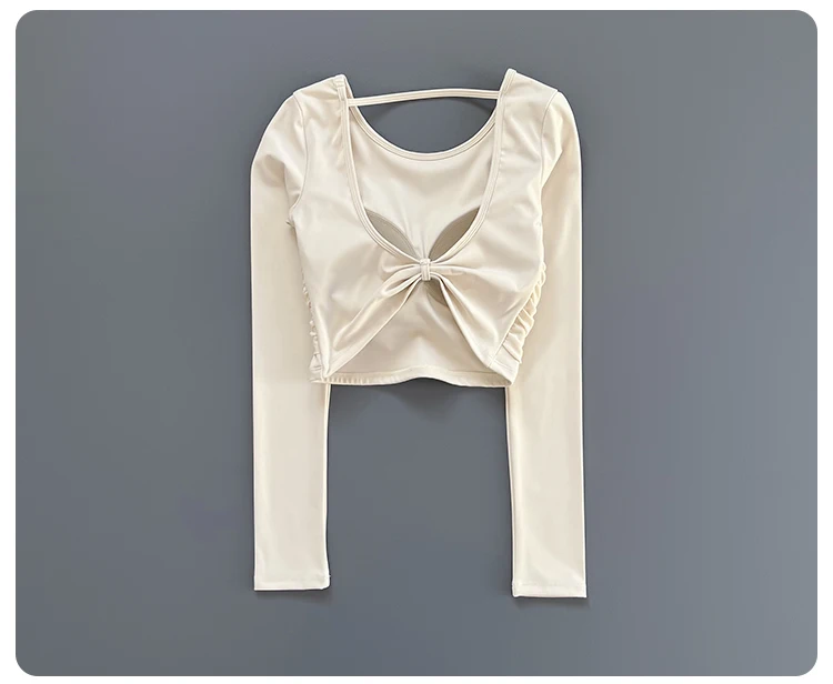 Women Front Twist Crop Long Sleeve Yoga Top Back Strap Slim Quick Dry Breathable Running Fitness Sports Tee ****