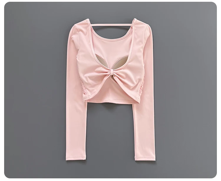 Women Front Twist Crop Long Sleeve Yoga Top Back Strap Slim Quick Dry Breathable Running Fitness Sports Tee ****