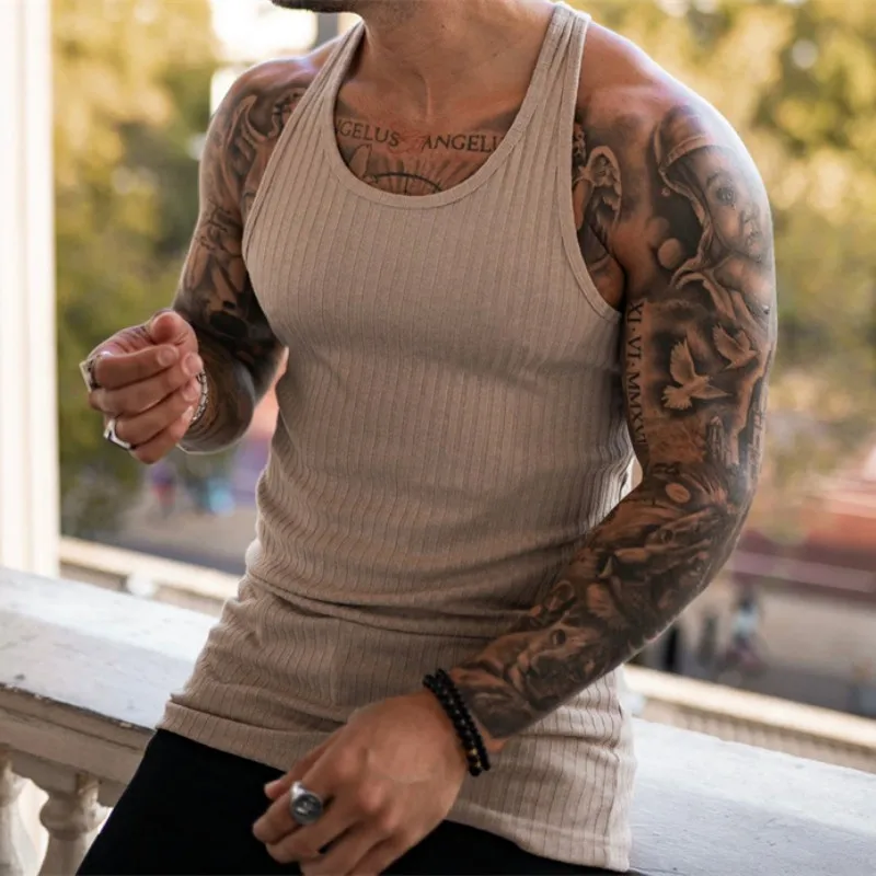 Summer Men's Bodybuilding Vest Gym Workout Fitness Sleeveless Shirt Running Tank Top Stringer Stripe Men Vest Men Tanks