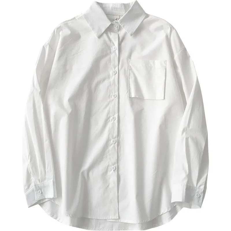 New Autumn Long Sleeve Loose Student Blouse Shirt Women White Black Turn Down Collar Casual Oversized Shirt Vintage Top