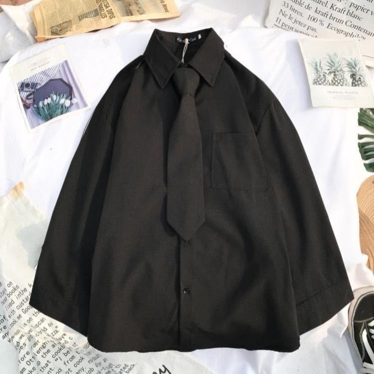 New Autumn Long Sleeve Loose Student Blouse Shirt Women White Black Turn Down Collar Casual Oversized Shirt Vintage Top