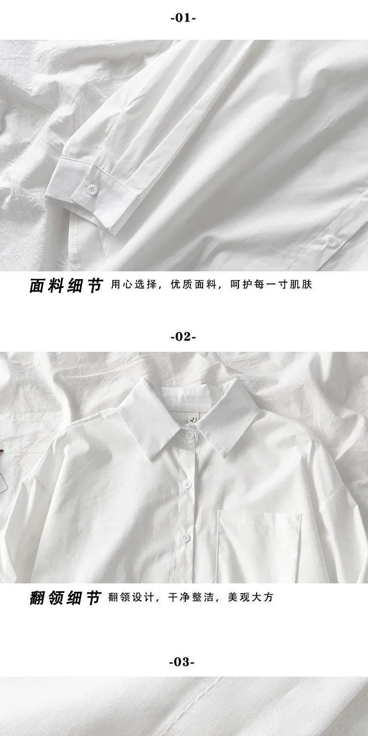New Autumn Long Sleeve Loose Student Blouse Shirt Women White Black Turn Down Collar Casual Oversized Shirt Vintage Top