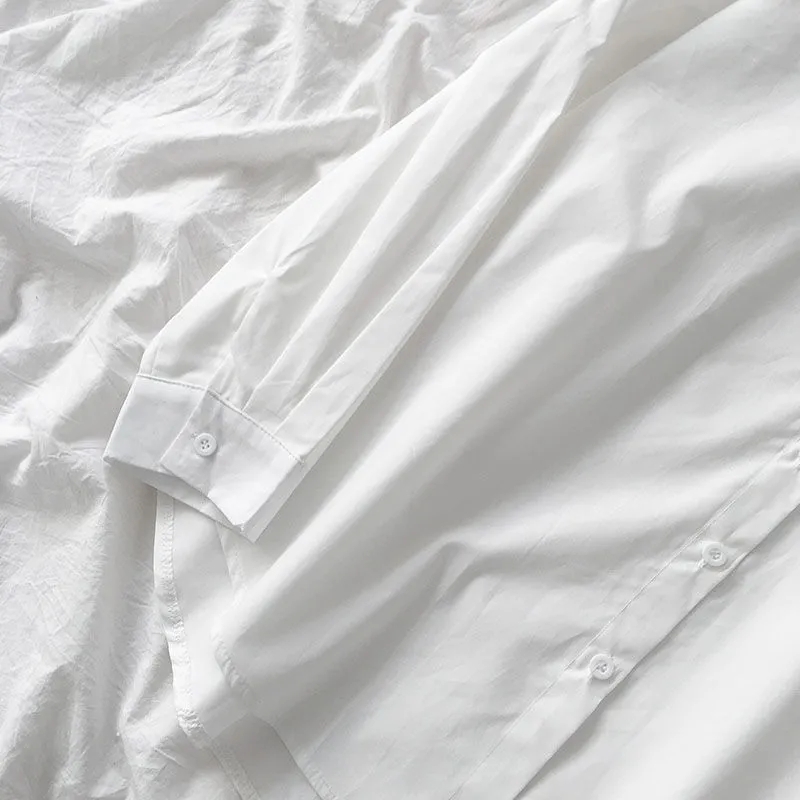 New Autumn Long Sleeve Loose Student Blouse Shirt Women White Black Turn Down Collar Casual Oversized Shirt Vintage Top
