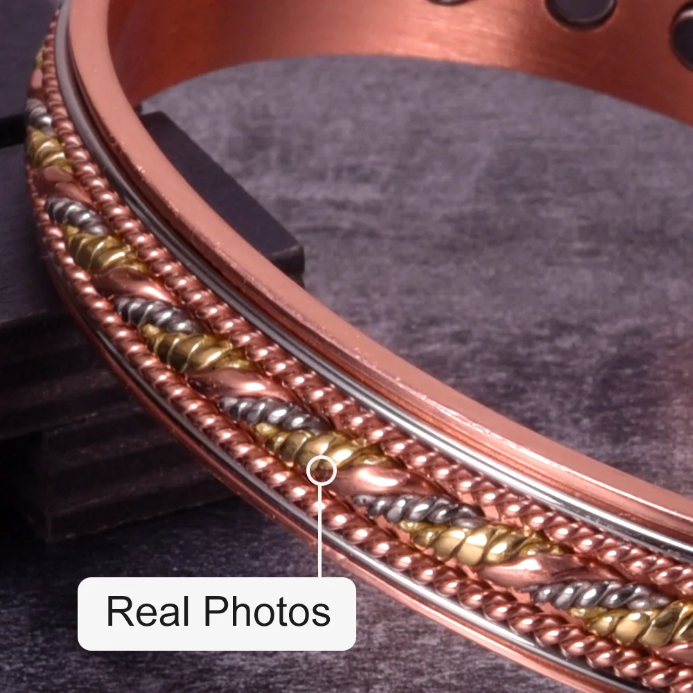 Vinterly Pure Copper Bracelets Twisted Handmade Braided 12mm Adjustable Bangles Health Energy High Magnet Jewelry Resizable Cuff