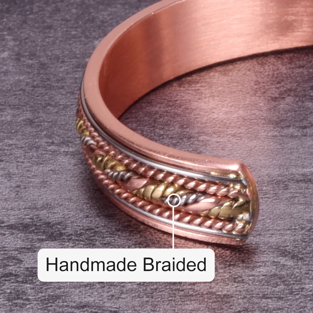 Vinterly Pure Copper Bracelets Twisted Handmade Braided 12mm Adjustable Bangles Health Energy High Magnet Jewelry Resizable Cuff
