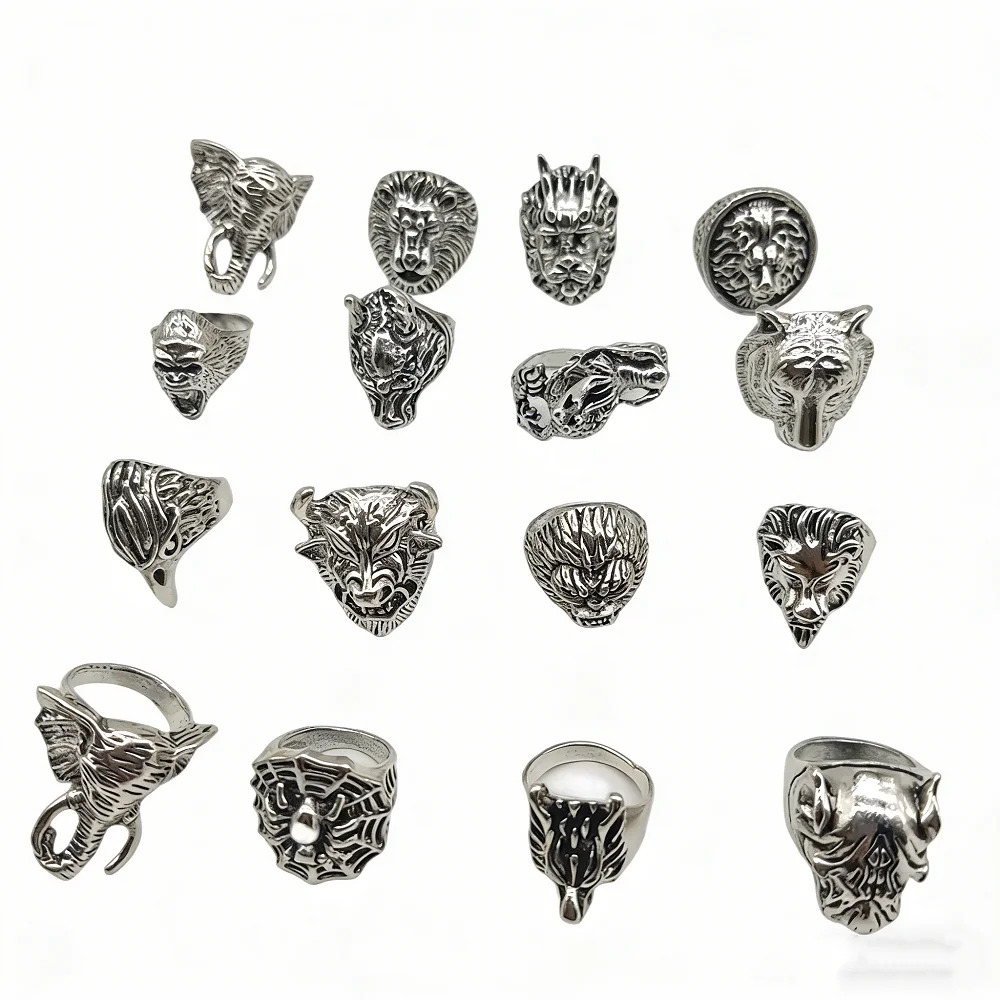  10/20/30/50Pieces Vintage Punk Animal Rings Set For Women Men Mix Style Retro Gothic Hip Hop Lion Elephant Jewelry Party Gifts