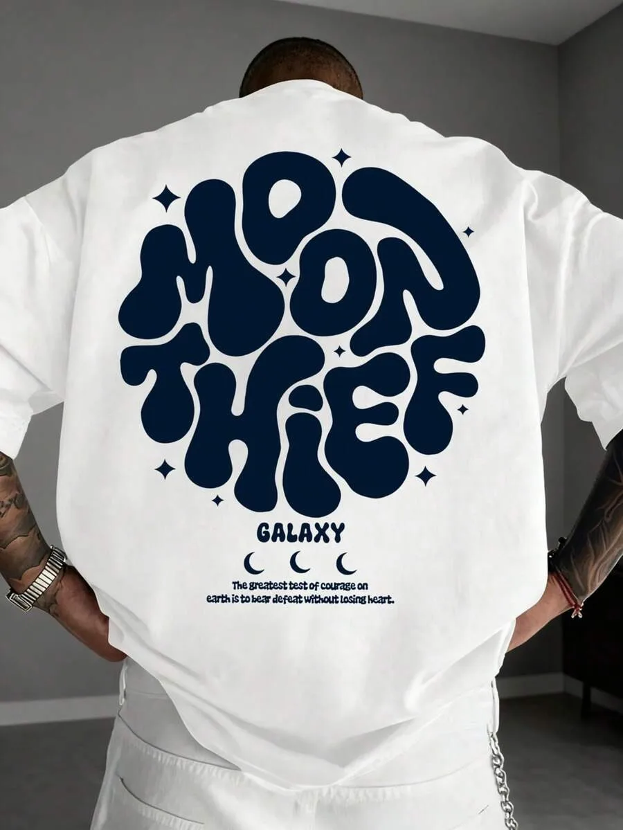 New 2026 Summer Zrgoth Men's Casual Versatile Minimalist Moon Thief Print Short Sleeve T-Shirt