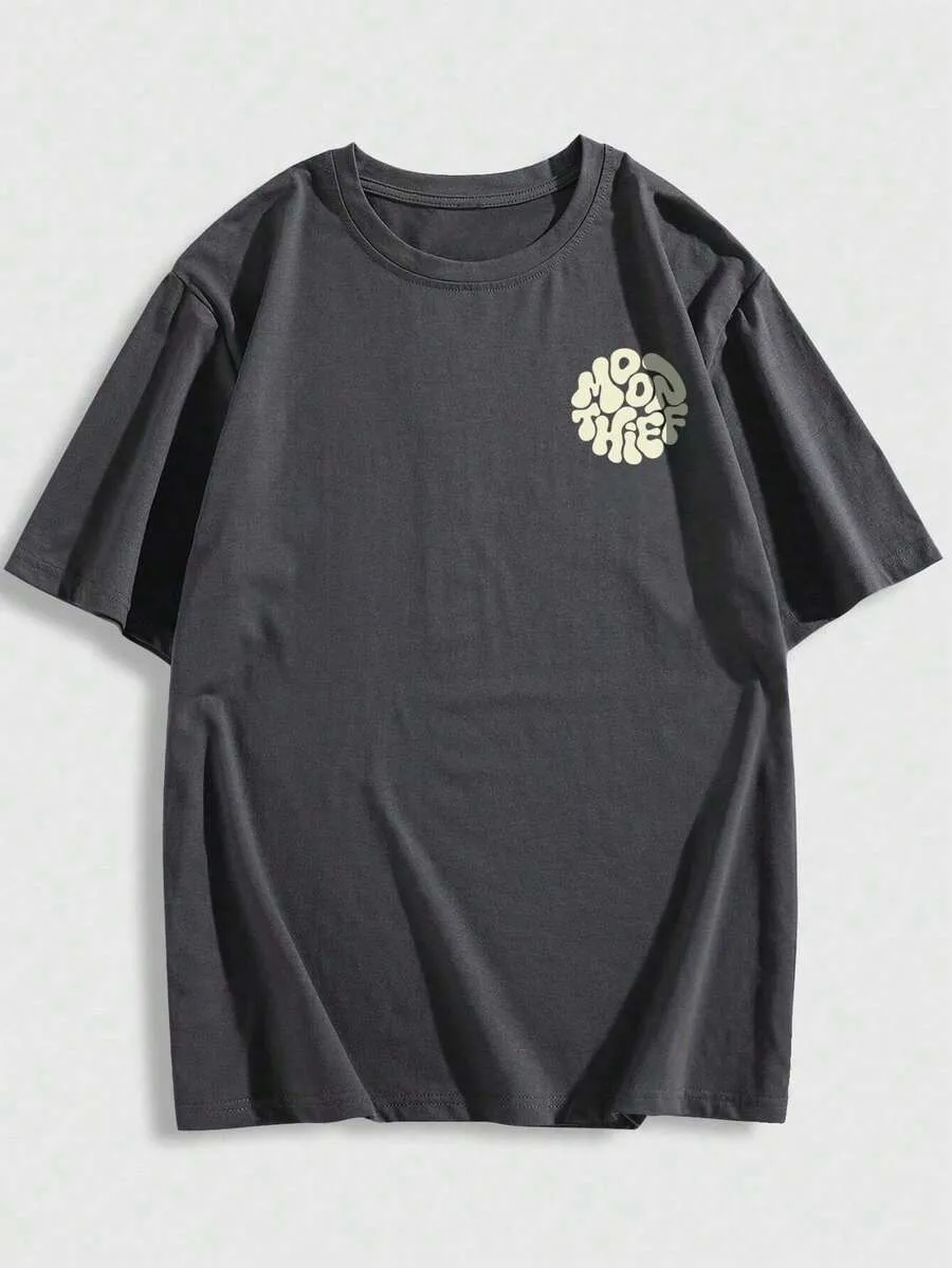 New 2026 Summer Zrgoth Men's Casual Versatile Minimalist Moon Thief Print Short Sleeve T-Shirt