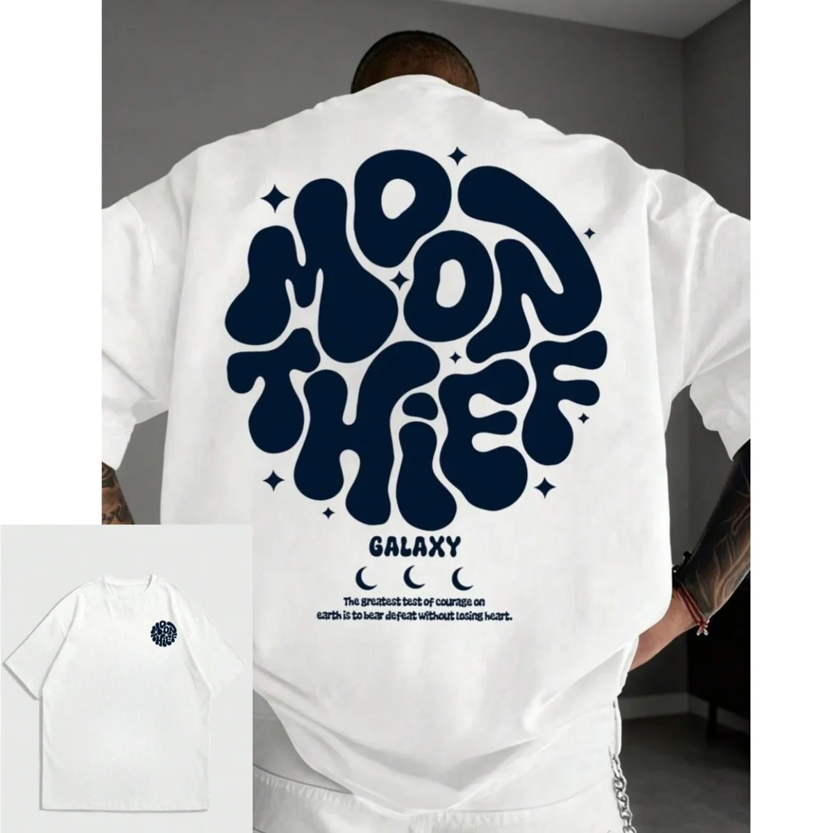 New 2026 Summer Zrgoth Men's Casual Versatile Minimalist Moon Thief Print Short Sleeve T-Shirt