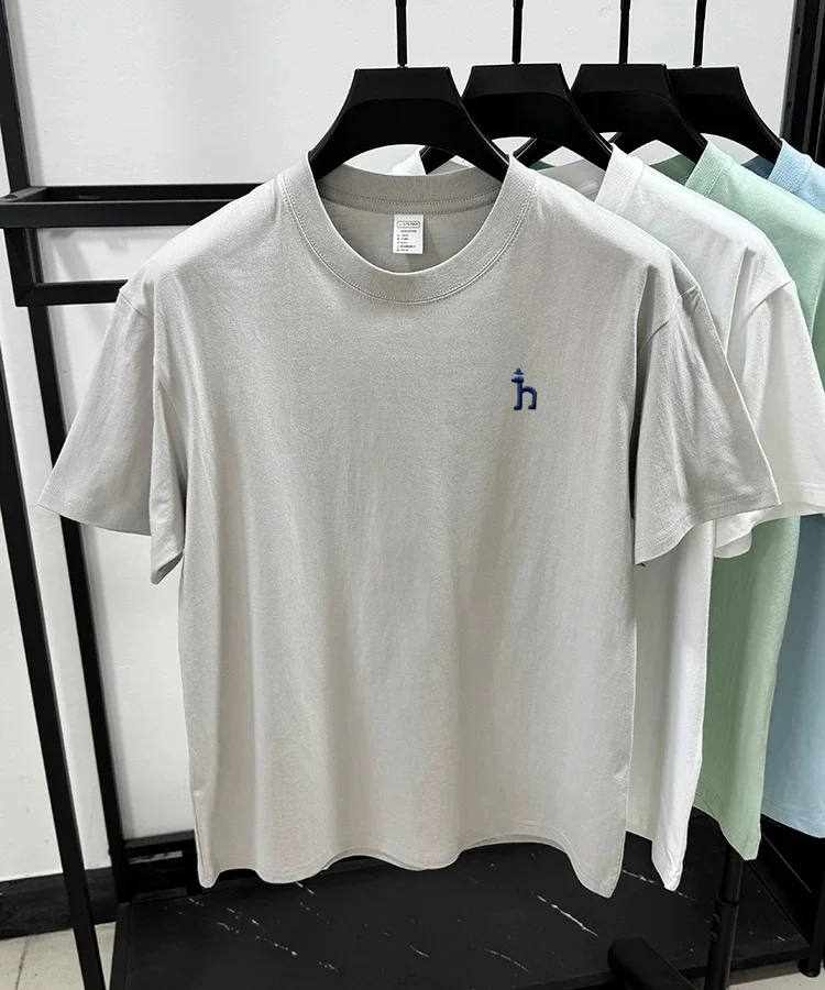 100% pure cotton short sleeve summer cartoon dog embroidered men's T-shirt luxury brand fashion casual breathable round neck top