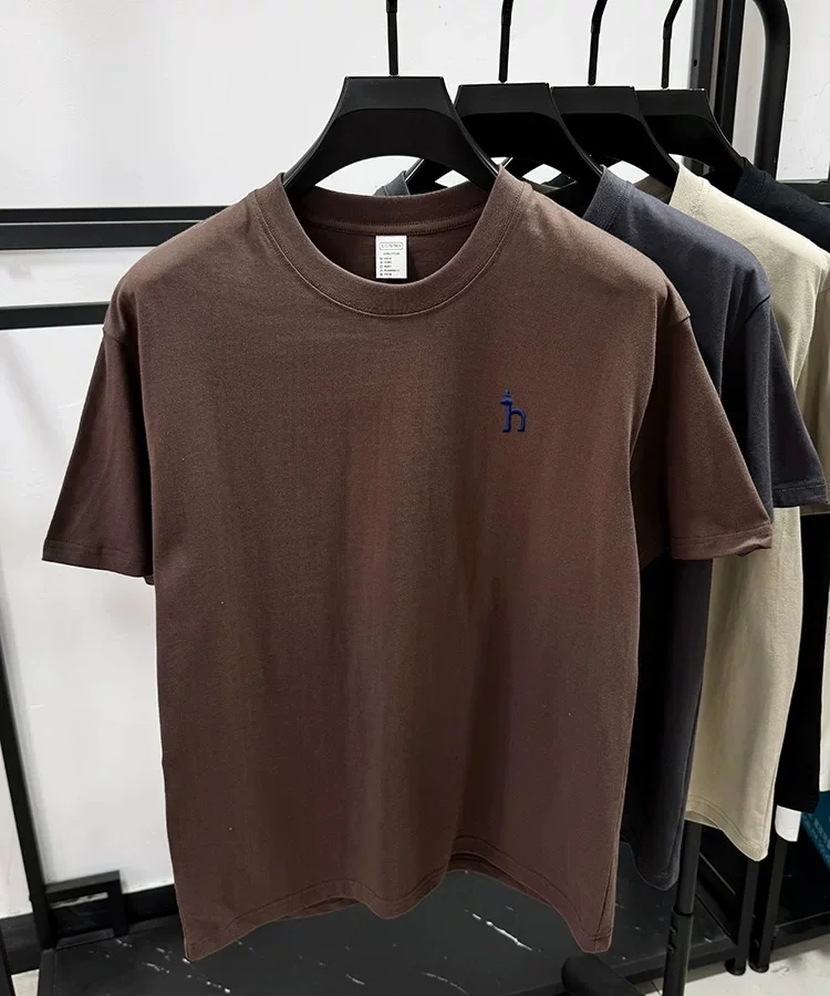 100% pure cotton short sleeve summer cartoon dog embroidered men's T-shirt luxury brand fashion casual breathable round neck top