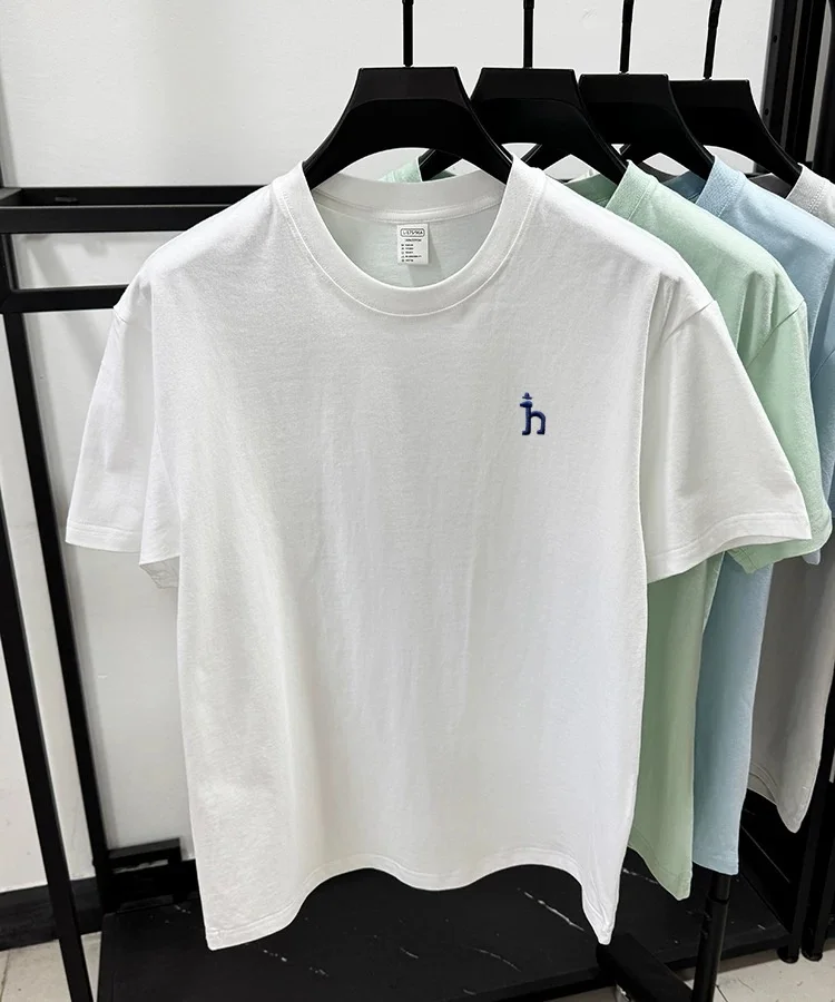 100% pure cotton short sleeve summer cartoon dog embroidered men's T-shirt luxury brand fashion casual breathable round neck top
