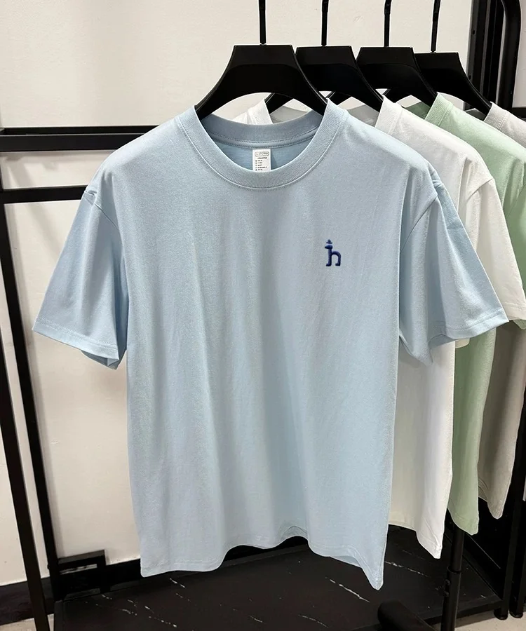 100% pure cotton short sleeve summer cartoon dog embroidered men's T-shirt luxury brand fashion casual breathable round neck top