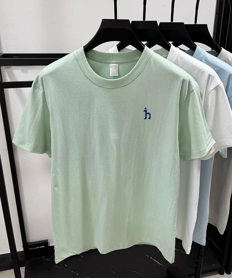100% pure cotton short sleeve summer cartoon dog embroidered men's T-shirt luxury brand fashion casual breathable round neck top