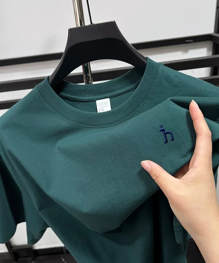 100% pure cotton short sleeve summer cartoon dog embroidered men's T-shirt luxury brand fashion casual breathable round neck top