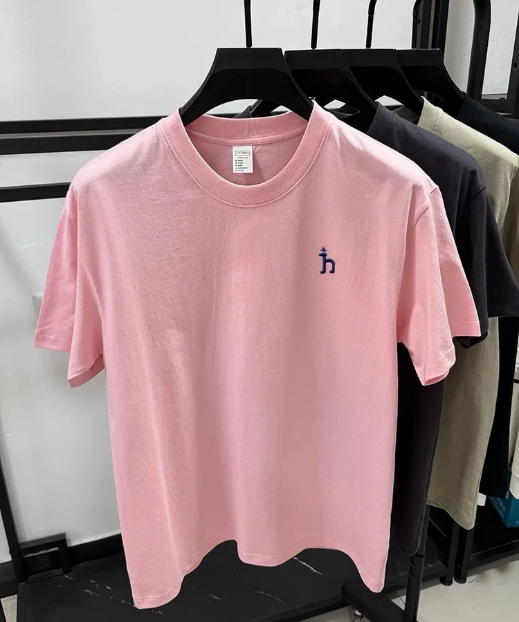 100% pure cotton short sleeve summer cartoon dog embroidered men's T-shirt luxury brand fashion casual breathable round neck top