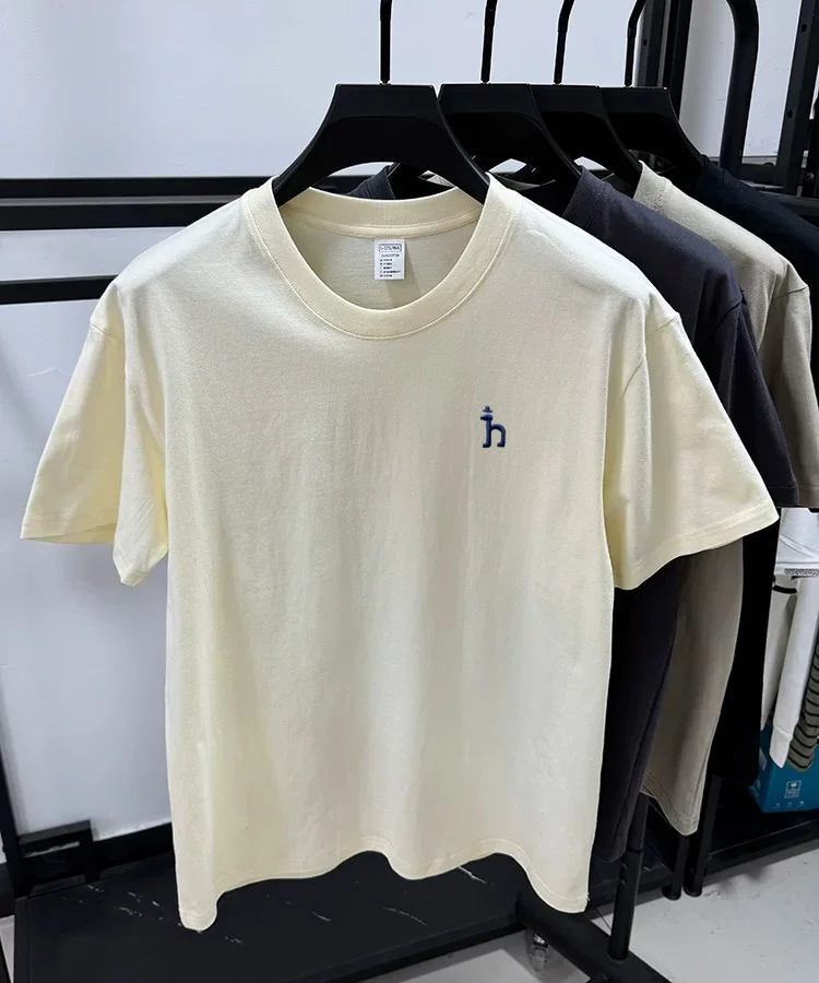 100% pure cotton short sleeve summer cartoon dog embroidered men's T-shirt luxury brand fashion casual breathable round neck top