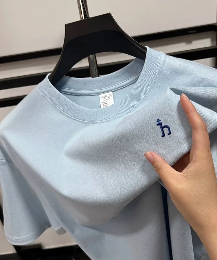 100% pure cotton short sleeve summer cartoon dog embroidered men's T-shirt luxury brand fashion casual breathable round neck top