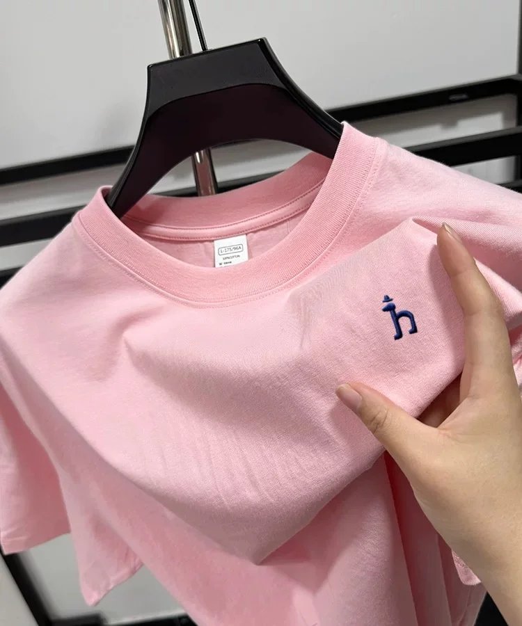 100% pure cotton short sleeve summer cartoon dog embroidered men's T-shirt luxury brand fashion casual breathable round neck top