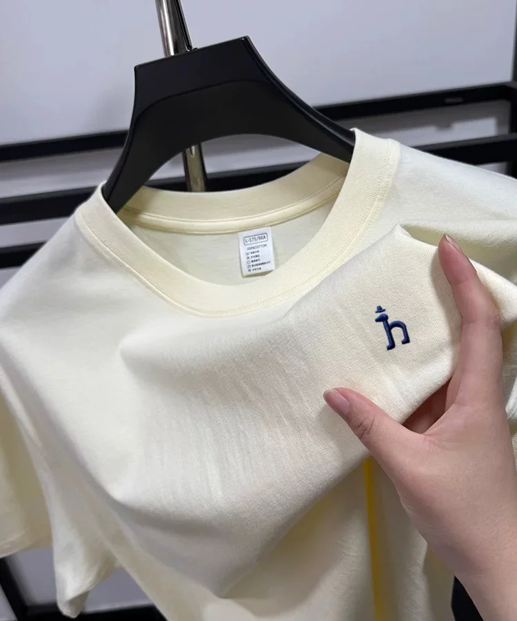 100% pure cotton short sleeve summer cartoon dog embroidered men's T-shirt luxury brand fashion casual breathable round neck top