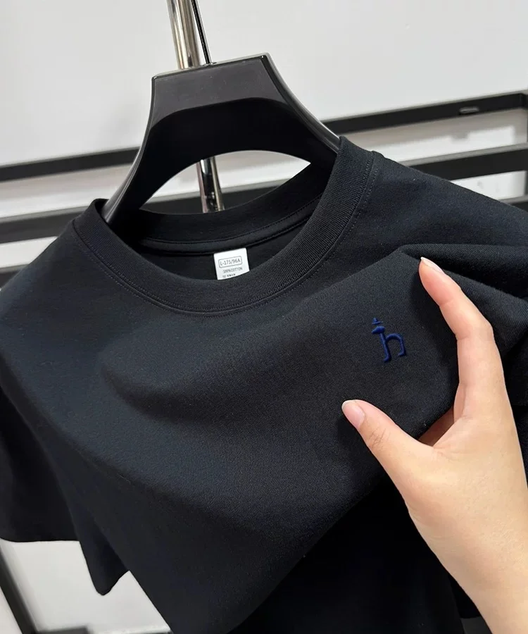 100% pure cotton short sleeve summer cartoon dog embroidered men's T-shirt luxury brand fashion casual breathable round neck top