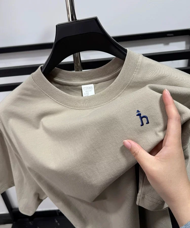 100% pure cotton short sleeve summer cartoon dog embroidered men's T-shirt luxury brand fashion casual breathable round neck top