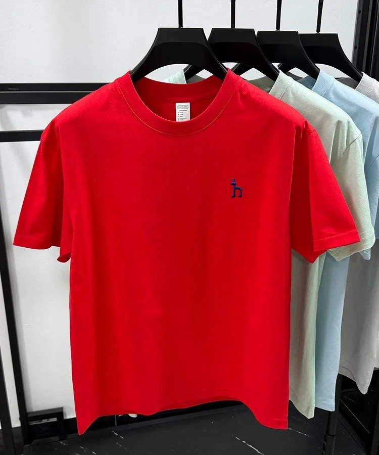 100% pure cotton short sleeve summer cartoon dog embroidered men's T-shirt luxury brand fashion casual breathable round neck top