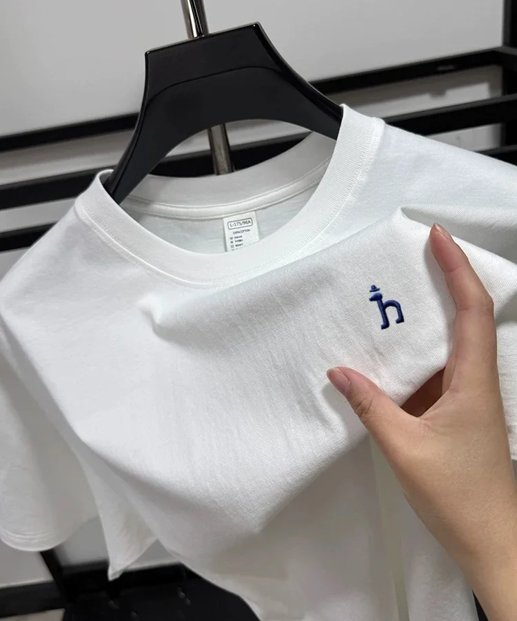 100% pure cotton short sleeve summer cartoon dog embroidered men's T-shirt luxury brand fashion casual breathable round neck top