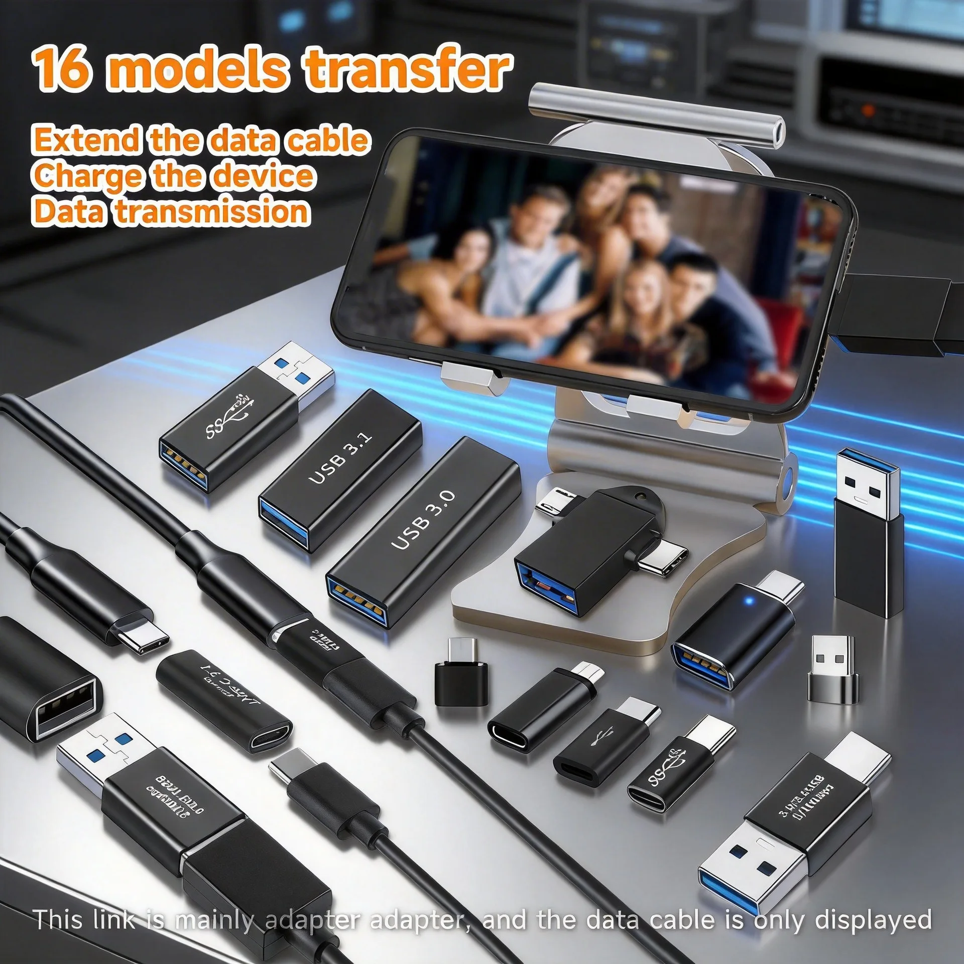 16PCS USB3.0 Connector to USB-C Male to Female Adapter, OTG USB Converter for SSD/HDD, Data Cable Extender, ExpansionAdapter