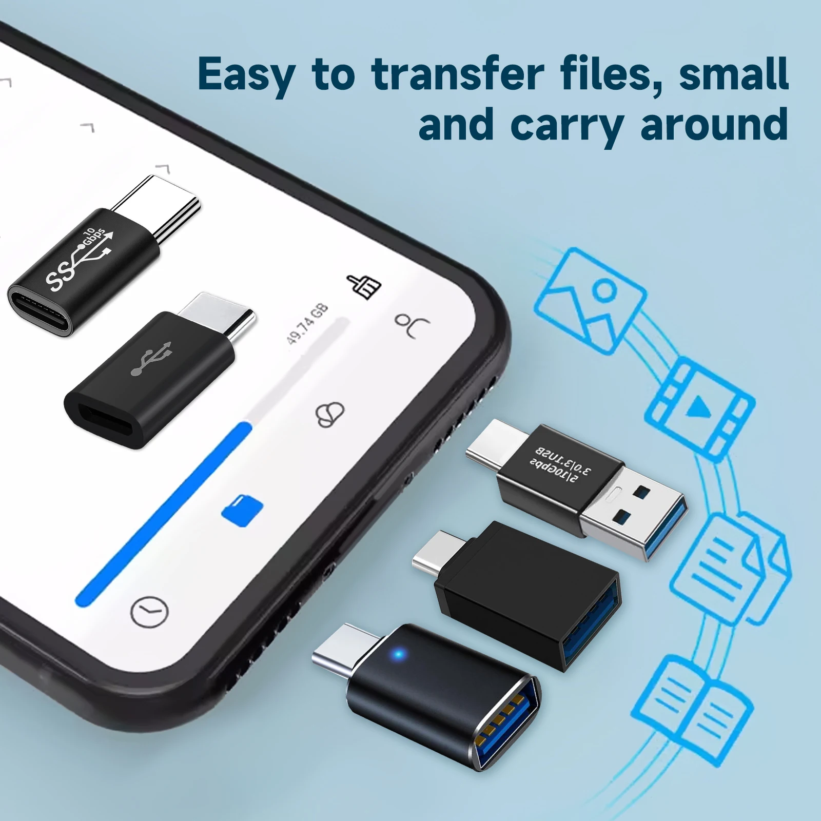 16PCS USB3.0 Connector to USB-C Male to Female Adapter, OTG USB Converter for SSD/HDD, Data Cable Extender, ExpansionAdapter