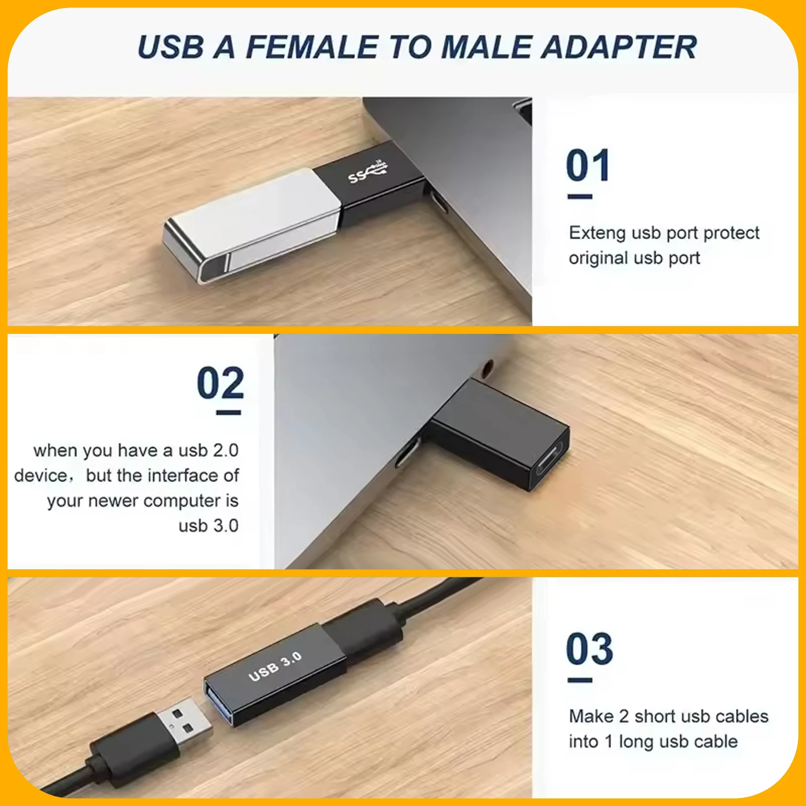 16PCS USB3.0 Connector to USB-C Male to Female Adapter, OTG USB Converter for SSD/HDD, Data Cable Extender, ExpansionAdapter