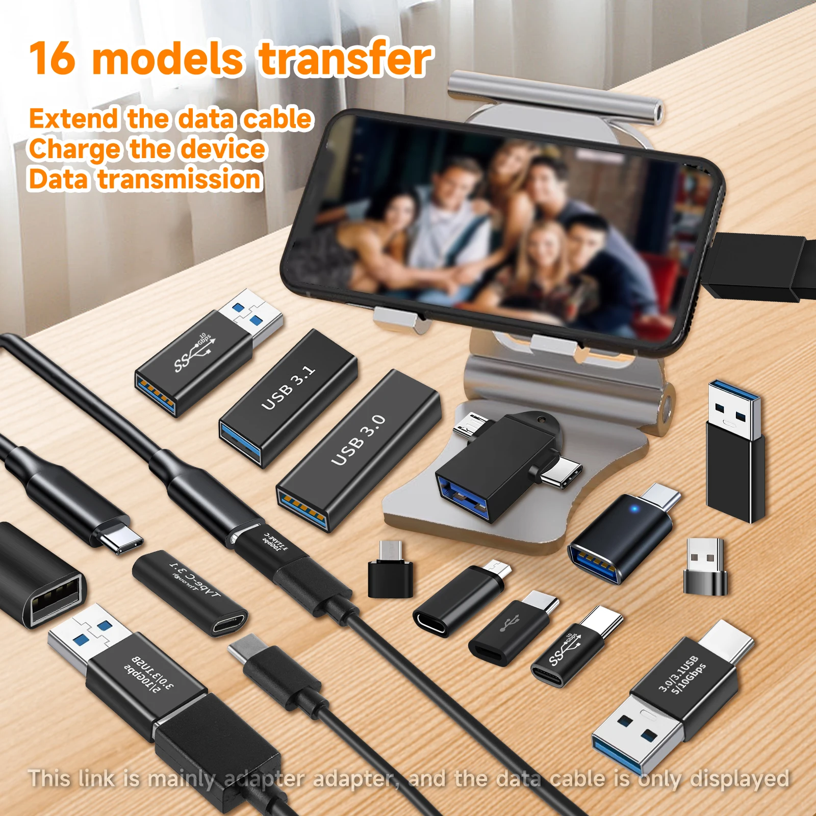 16PCS USB3.0 Connector to USB-C Male to Female Adapter, OTG USB Converter for SSD/HDD, Data Cable Extender, ExpansionAdapter