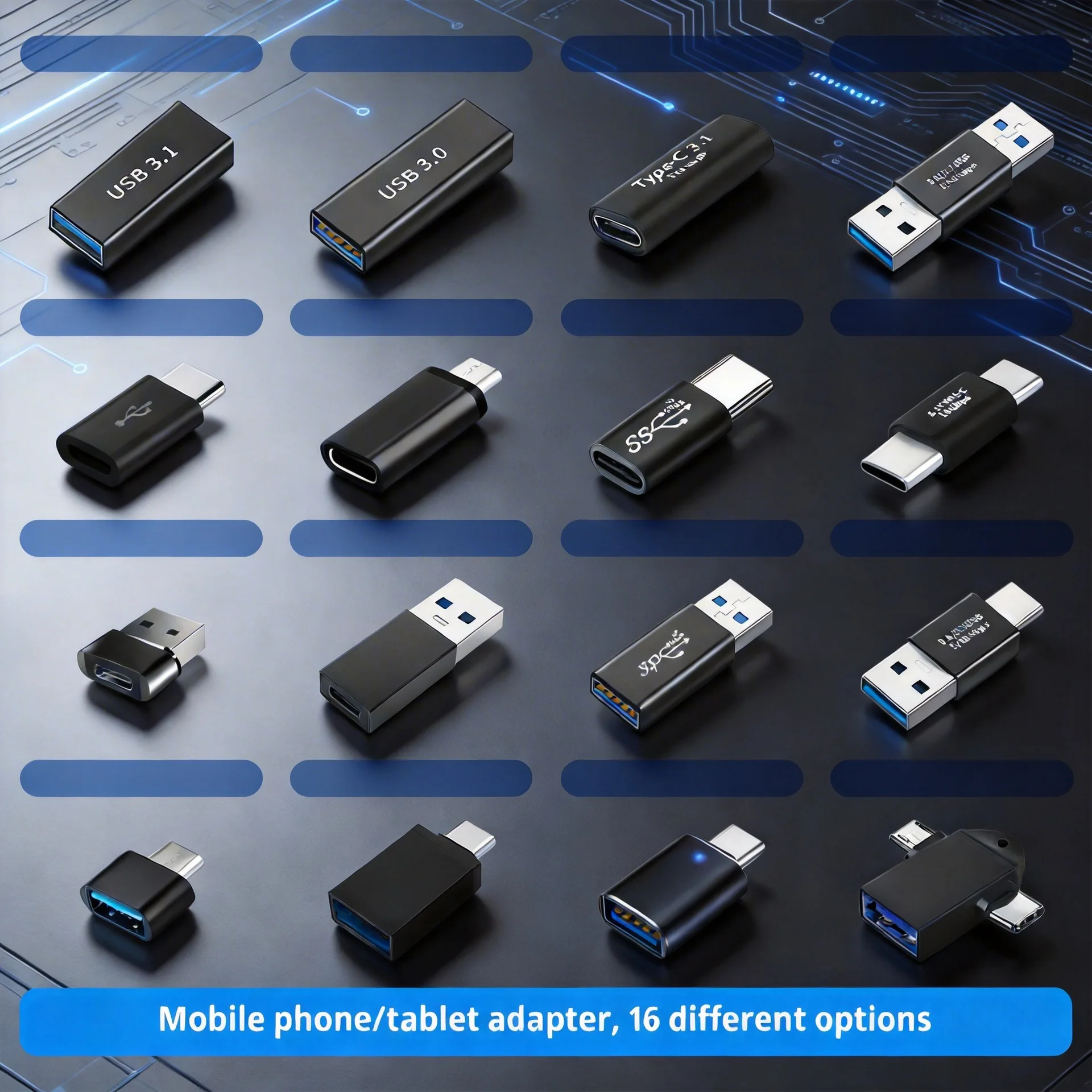 16PCS USB3.0 Connector to USB-C Male to Female Adapter, OTG USB Converter for SSD/HDD, Data Cable Extender, ExpansionAdapter