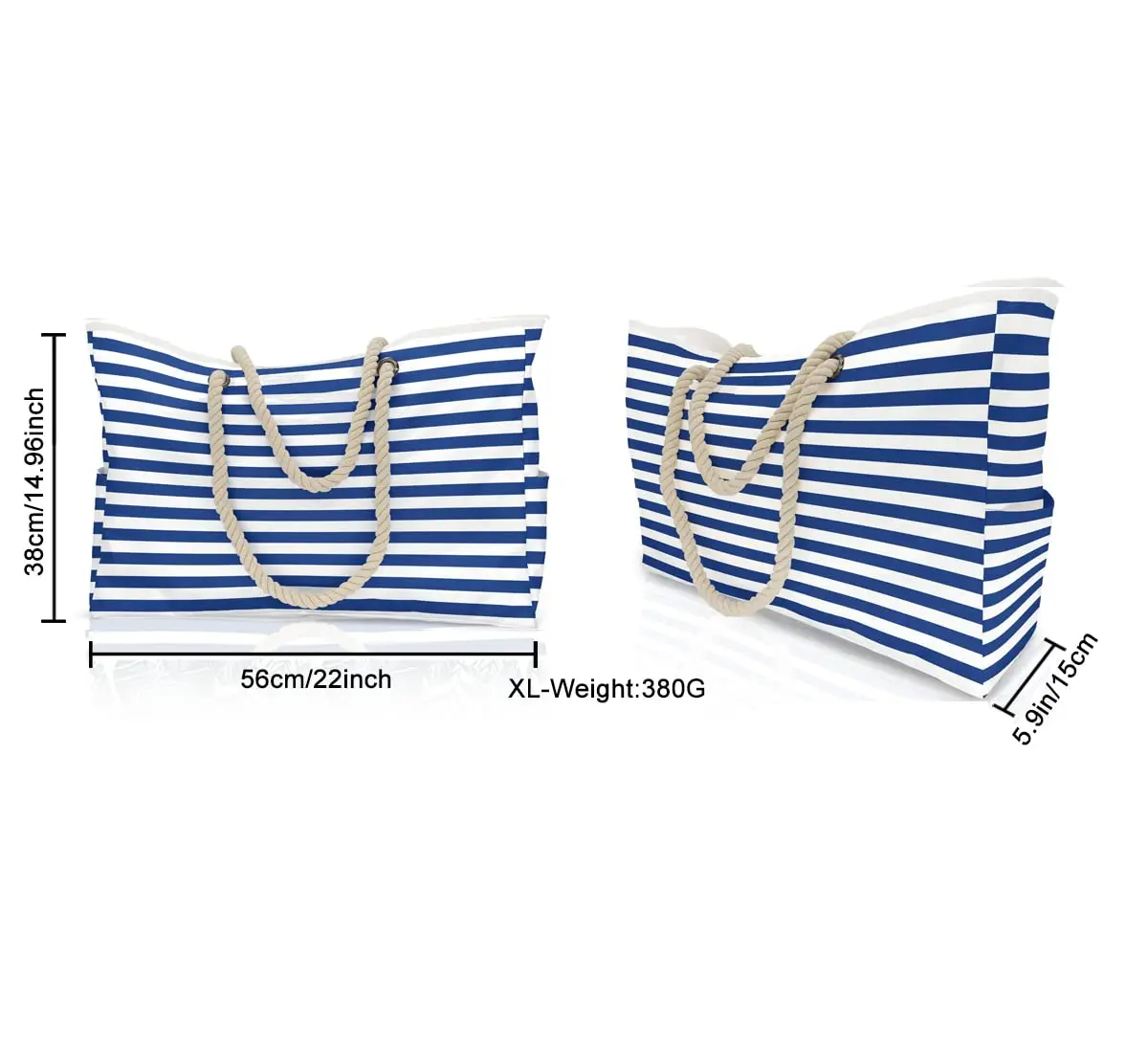 Waterproof Striped Zipper Outer Bag for Outdoor Travel Vacation Sand Resistant Canvas Convenient Folding Beach Bag 