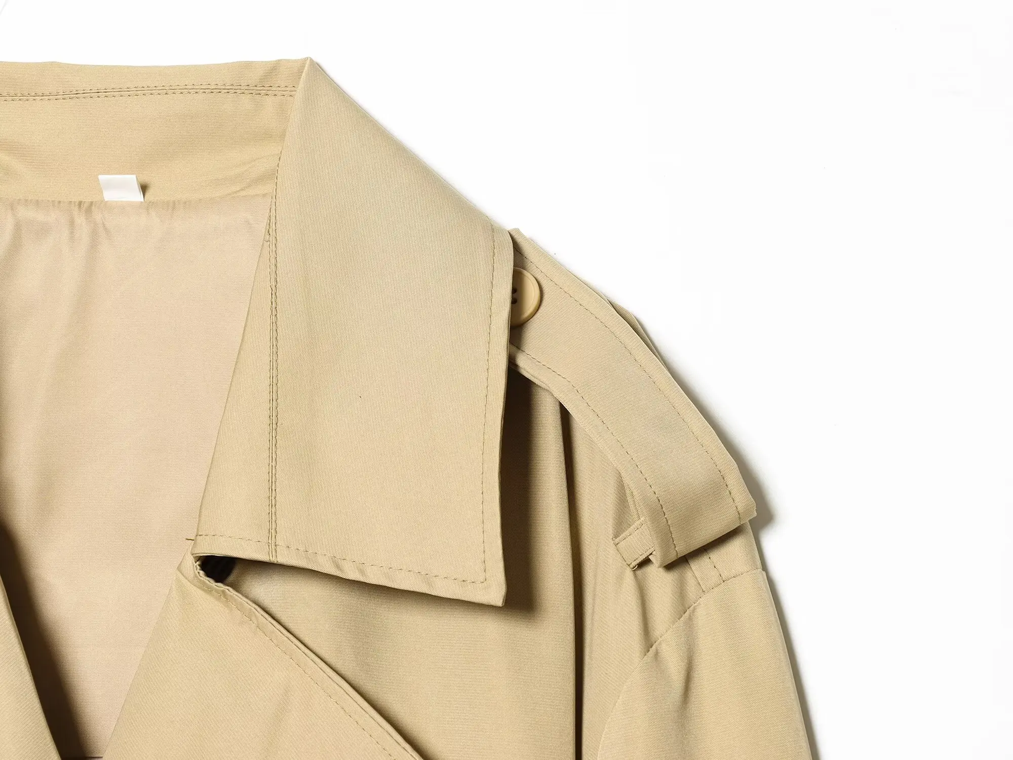Nlzgmsj 2026 Spring French Style Women Cropped Trench Coat Double Breasted Belted Lapel Collar Long Sleeve Elegant Windbreaker
