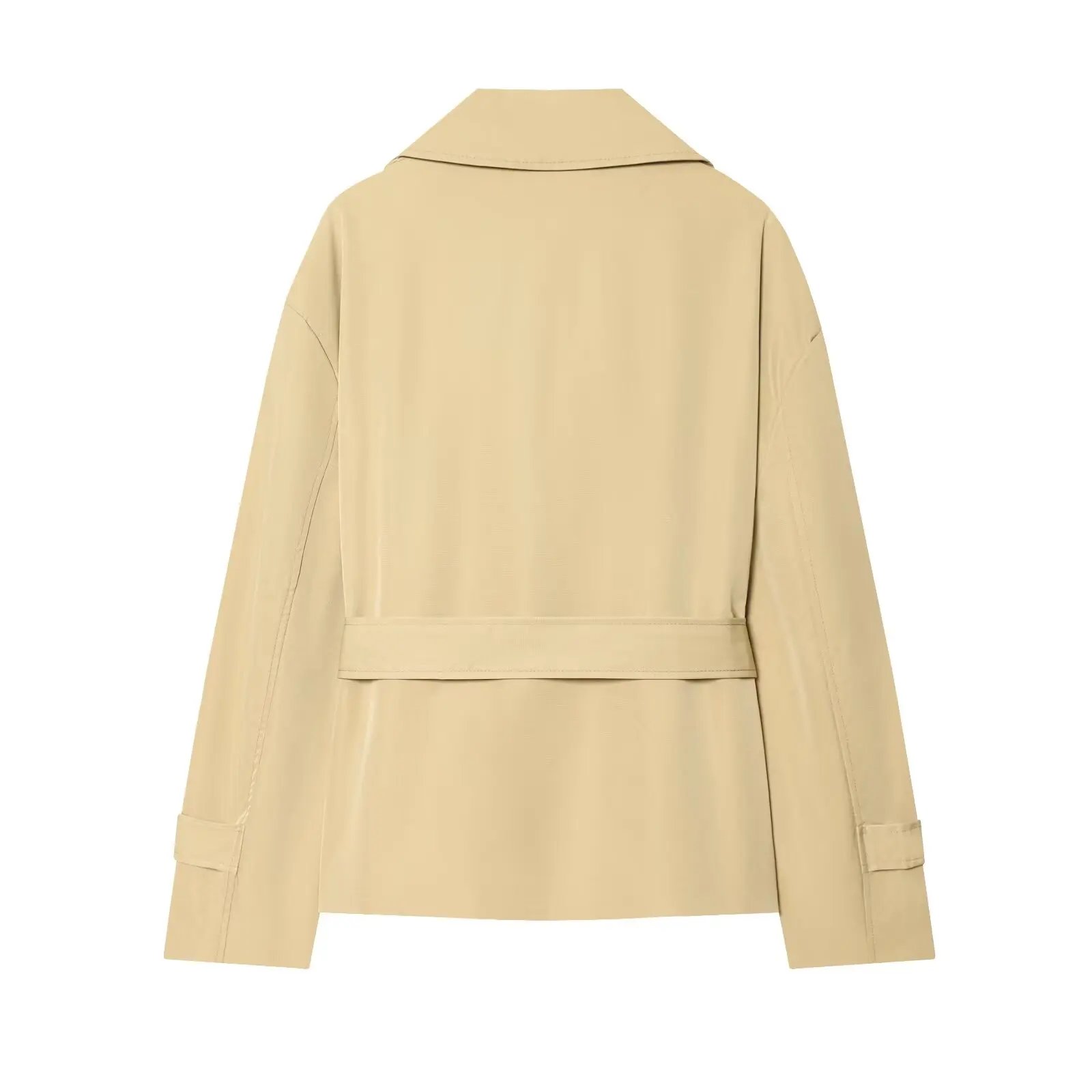 Nlzgmsj 2026 Spring French Style Women Cropped Trench Coat Double Breasted Belted Lapel Collar Long Sleeve Elegant Windbreaker