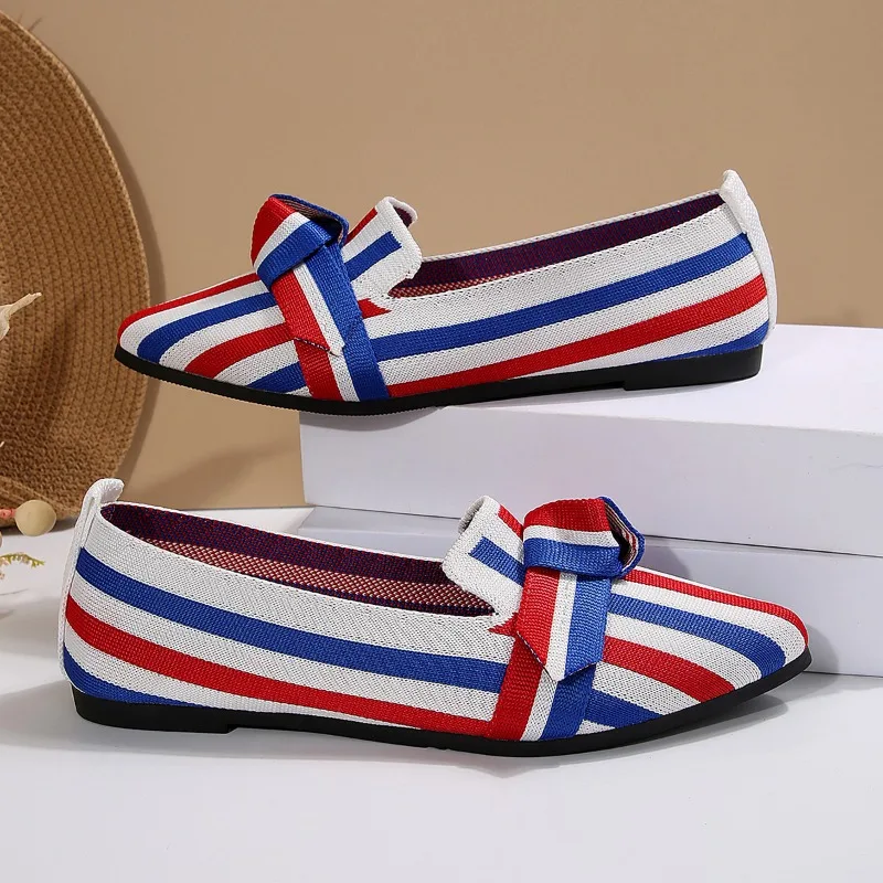 New Women Flats Knitted Slip Breathable Comfortable Shoes Fashionable Versatile Pointed Toe Walking Loafers Sneakers Women