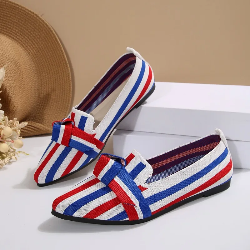 New Women Flats Knitted Slip Breathable Comfortable Shoes Fashionable Versatile Pointed Toe Walking Loafers Sneakers Women