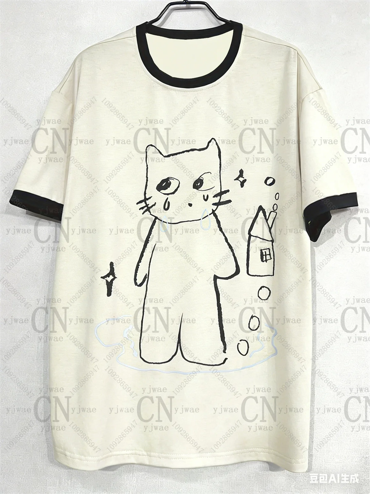 2026 Women'S Y2k Retro Korean Fashion T Shirt Cut Cat Graphic Short Sleeved Fashionable Streetwear Summer Men'S Women'S T-Shirts