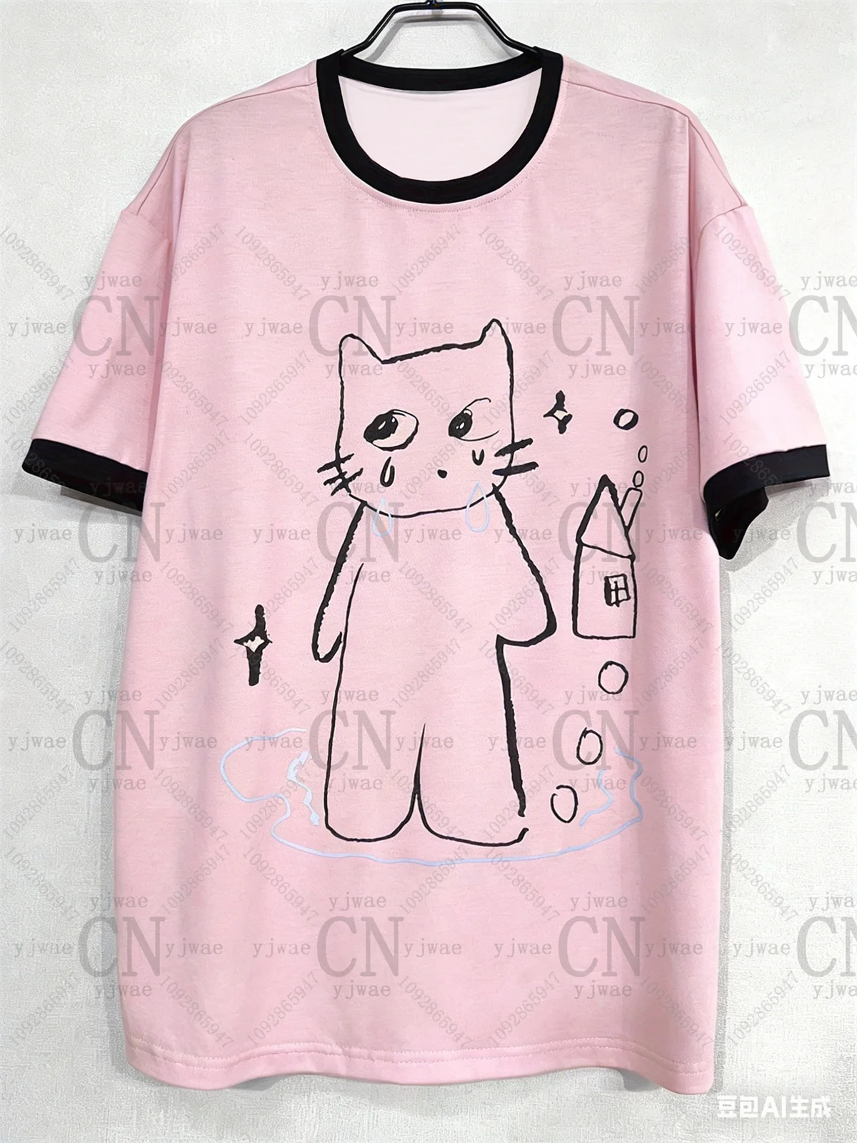 2026 Women'S Y2k Retro Korean Fashion T Shirt Cut Cat Graphic Short Sleeved Fashionable Streetwear Summer Men'S Women'S T-Shirts