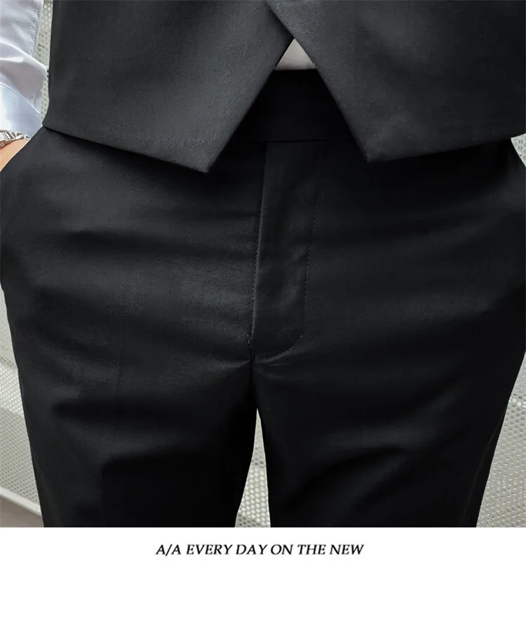 Solid Color Suit Men's Fashionable Gentleman Business Banquet Korean-style Formal Dress Casual Wedding (Blazer+Vest+Trousers)