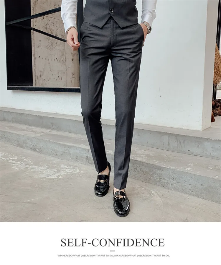 Solid Color Suit Men's Fashionable Gentleman Business Banquet Korean-style Formal Dress Casual Wedding (Blazer+Vest+Trousers)