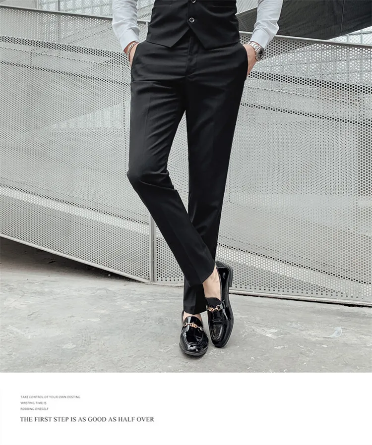 Solid Color Suit Men's Fashionable Gentleman Business Banquet Korean-style Formal Dress Casual Wedding (Blazer+Vest+Trousers)
