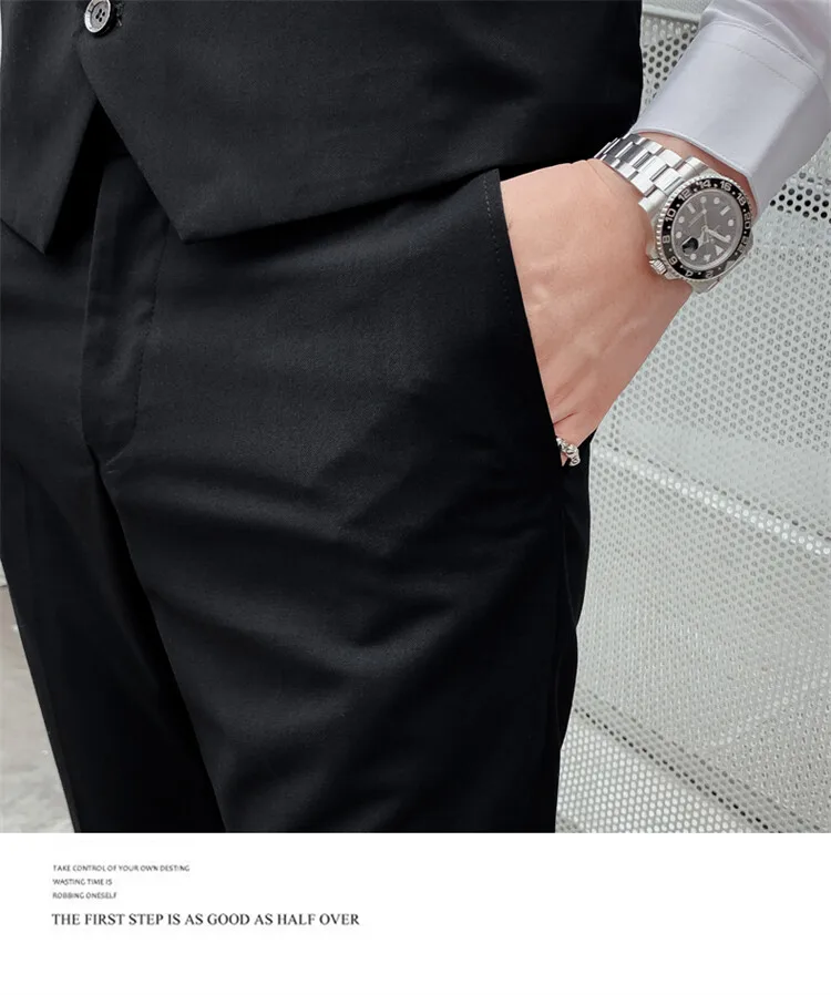 Solid Color Suit Men's Fashionable Gentleman Business Banquet Korean-style Formal Dress Casual Wedding (Blazer+Vest+Trousers)