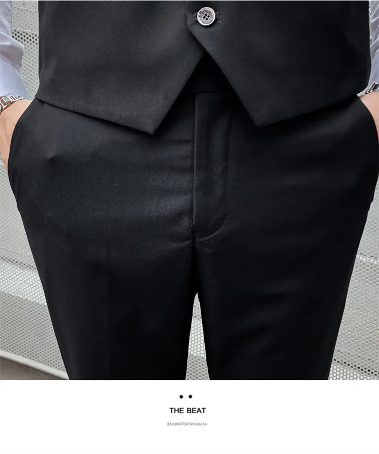 Solid Color Suit Men's Fashionable Gentleman Business Banquet Korean-style Formal Dress Casual Wedding (Blazer+Vest+Trousers)