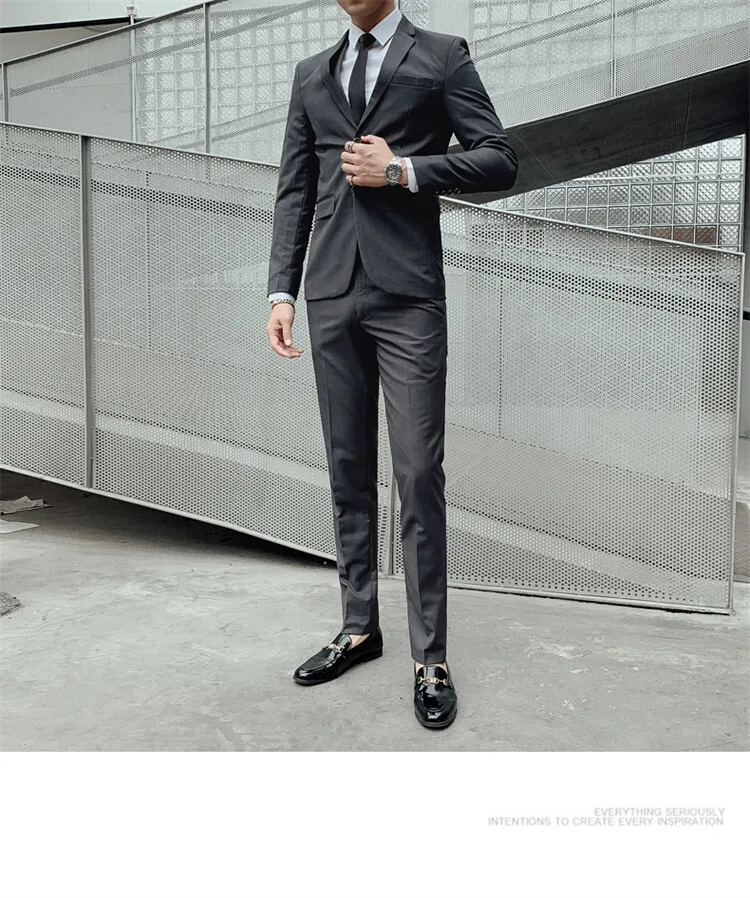 Solid Color Suit Men's Fashionable Gentleman Business Banquet Korean-style Formal Dress Casual Wedding (Blazer+Vest+Trousers)